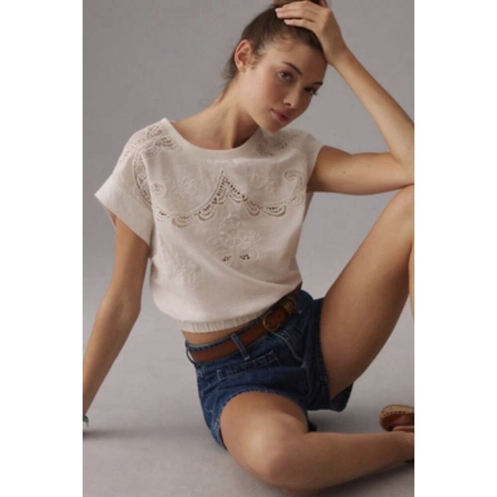 Pilcro Eyelet Embroidered Muscle Tee from Anthropologie Short Sleeve Boho Sz XL